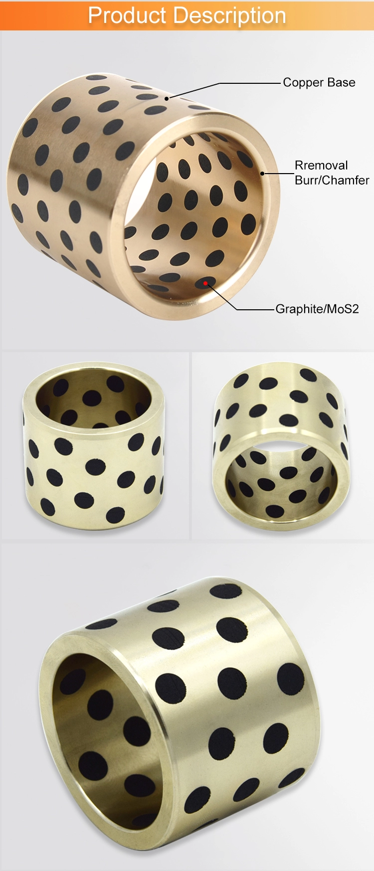 Custom oilless flange graphite self lubricating bearing